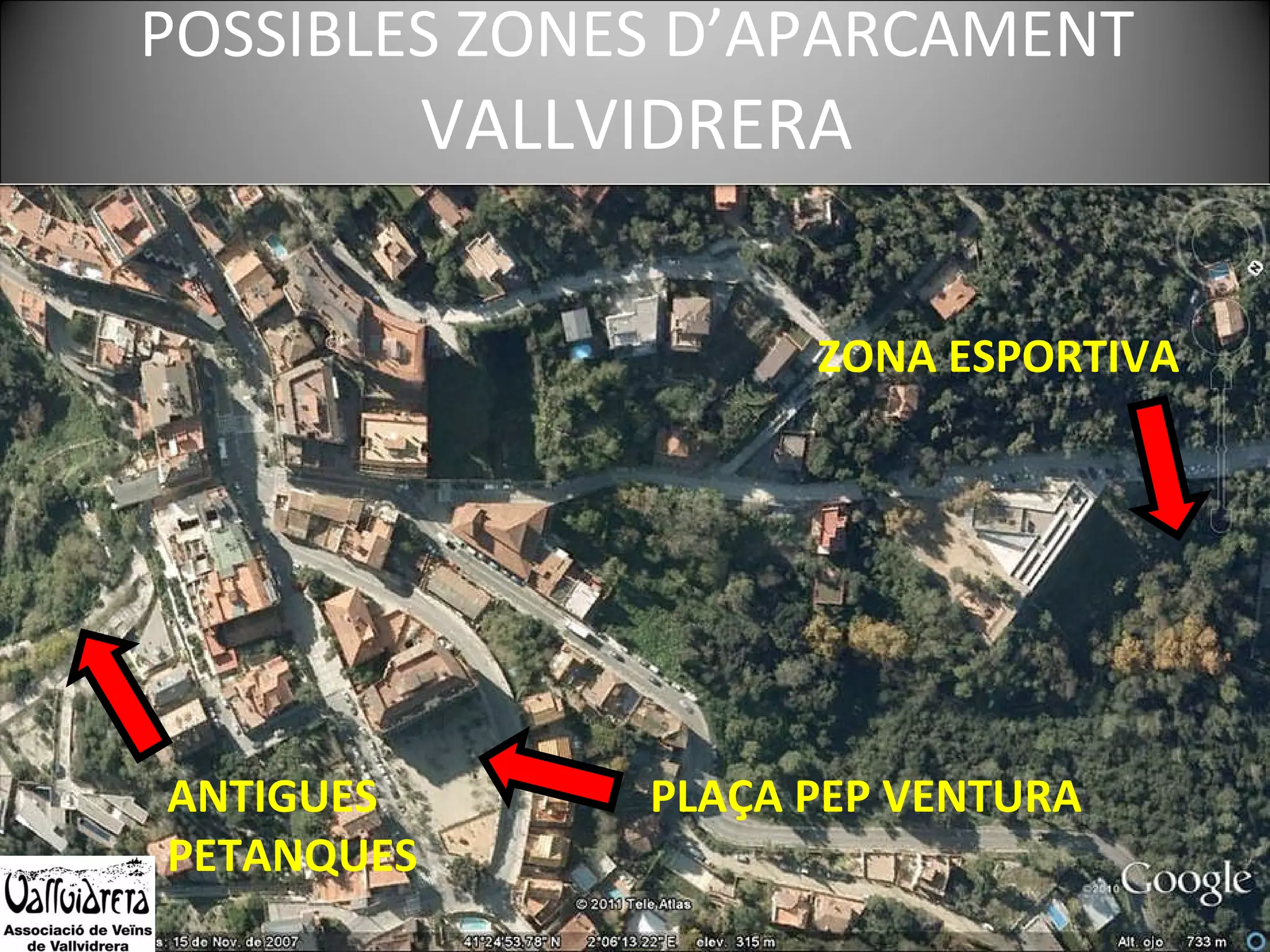 POSSIBLES ZONES D’APARCAMENT VALLVIDRERA ANTIGUES PETANQUES PLAÇA PEP VENTURA ZONA ESPORTIVA 