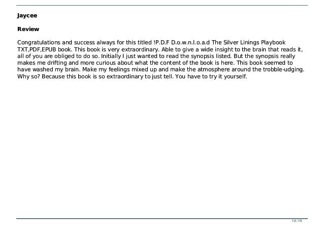 P D F D O W N L O A D The Silver Linings Playbook Txt Pdf Epub