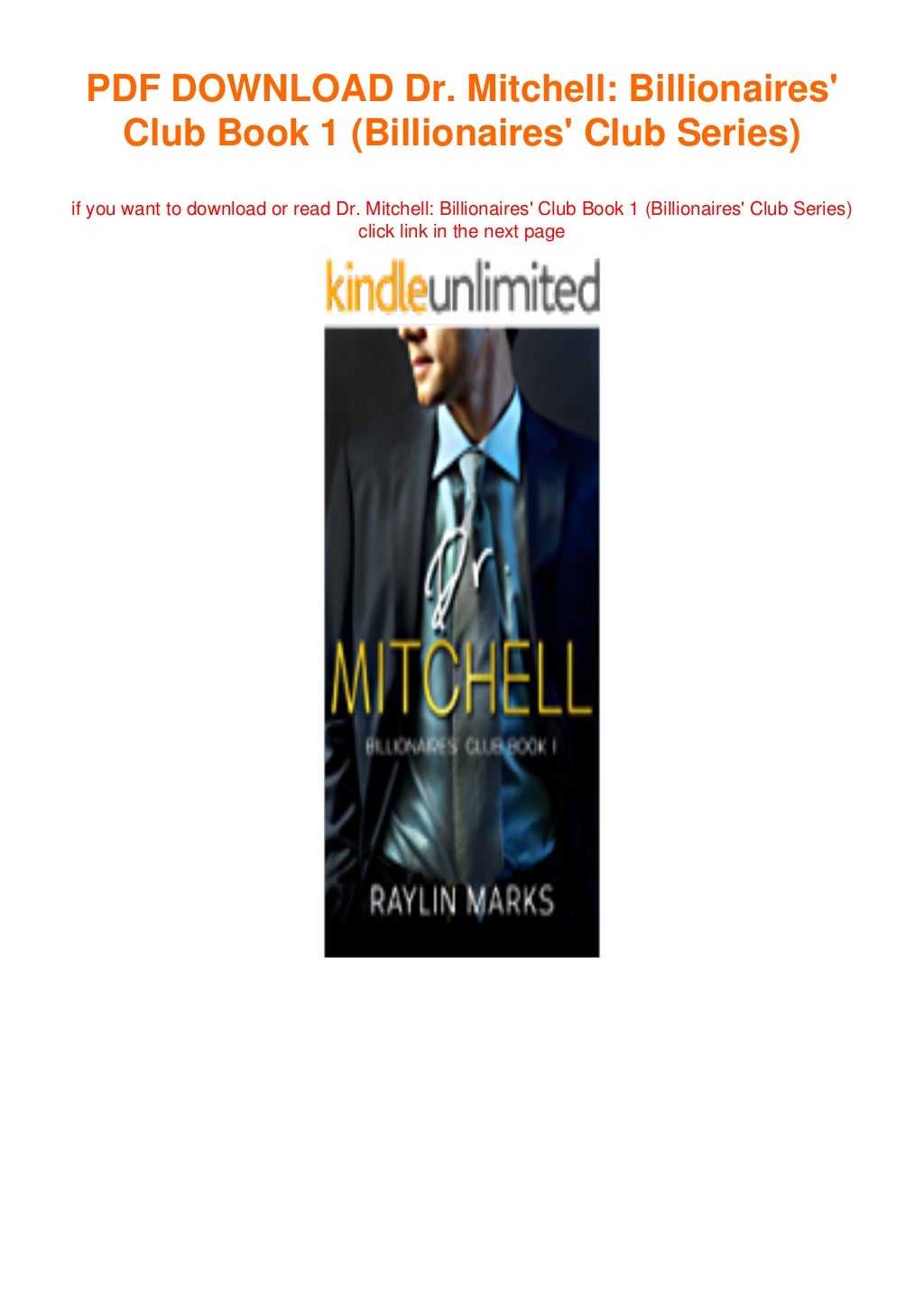 (P.D.F. FILE) Dr. Mitchell: Billionaires' Club Book 1 (Billionaires' Club