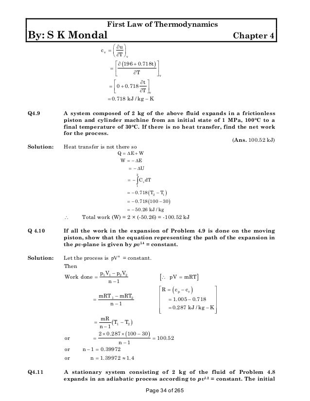 Solution Manual To Basic And Engineering Thermodynamics By P K Nag 4t