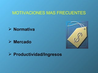 Normativa Mercado  Productividad/Ingresos MOTIVACIONES MAS FRECUENTES 