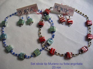 Set sticla tip Murano cu foita argintata 23 ron 
