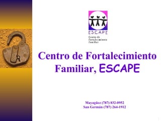 Centro de Fortalecimiento Familiar,  ESCAPE Mayagüez (787) 832-0952 San Germán (787) 264-1912 