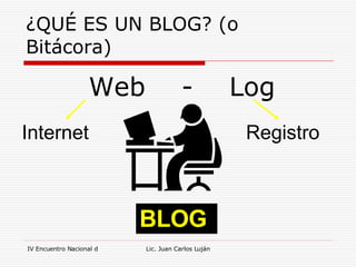 ¿QUÉ ES UN BLOG? (o Bitácora) Web  -  Log  Internet Registro BLOG 