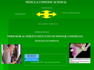 MEZCLA COMUNICACIONAL PUBLICIDAD PROMOCION RELACIONES PUBLICAS VENTAS PERSONALES PUBLICIDAD PERSUADIR AL PUBLICO META CON UN MENSAJE COMERCIAL ANUNCIOS ELECTRONICOS                                   Comprar  Movil  >>>   www.comprarmovil.net 