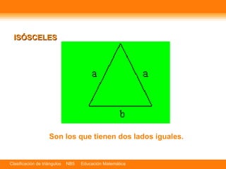 ISÓSCELES Son los que tienen dos lados iguales. 