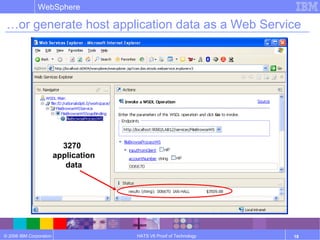 © 2006 IBM Corporation
WebSphere
HATS V6 Proof of Technology 18
…or generate host application data as a Web Service
3270
application
data
 
