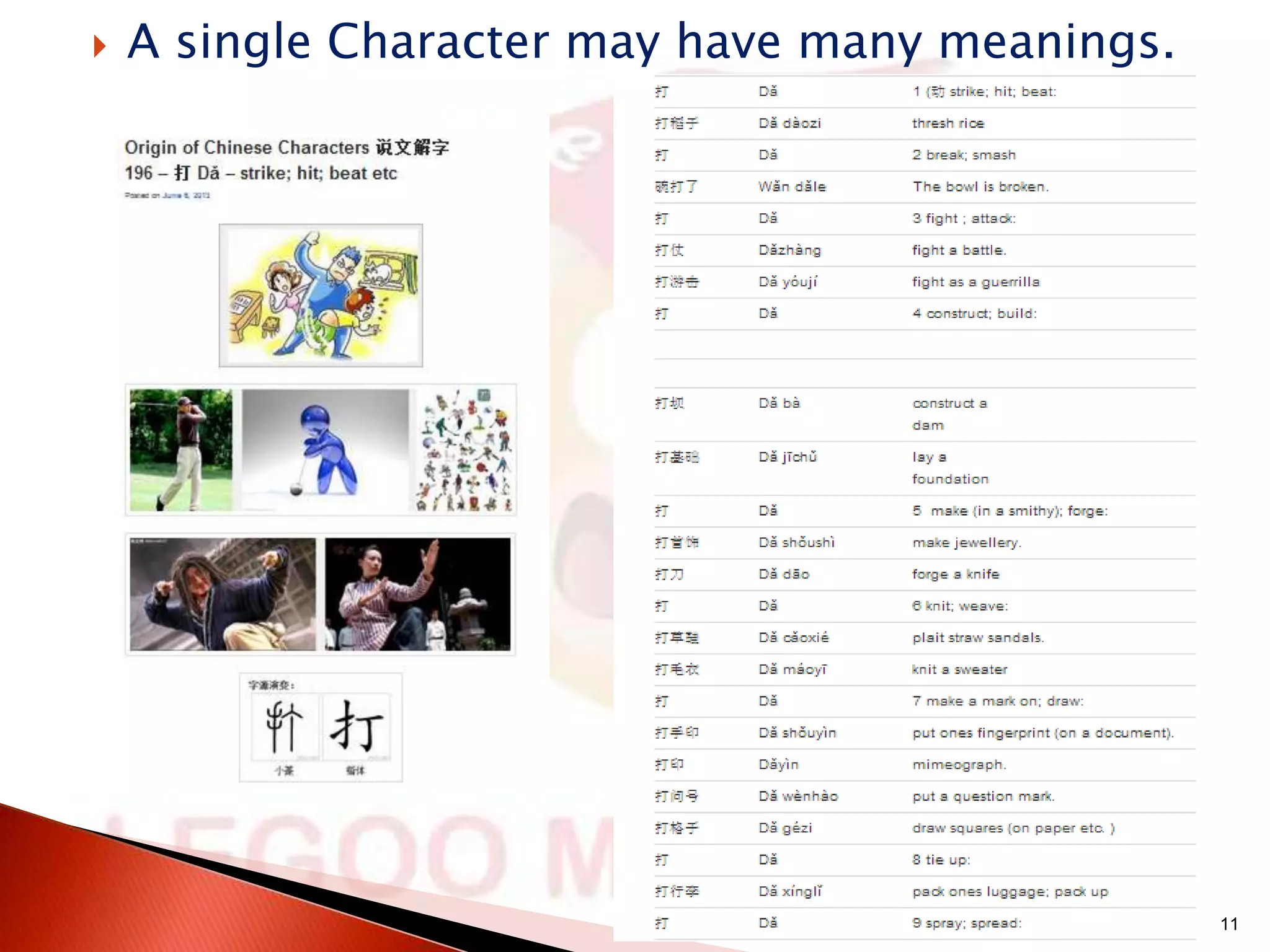 

A single Character may have many meanings.

Presented by LegooMandarin.com

11

 