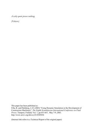 Using Dynamic Simulation in the Development of Construction Machinery | PDF