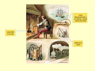 James Watt
en su casa
Libros
intencionadamente, y
con disimulo, puestos
encima de la mesa
Interés por la
lectura
 