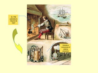 En 1769
patentaba la
máquina de
vapor
Llamada a
revolucionar el
sistema
productivo
 