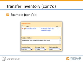 MC University
Example (cont’d):
Transfer Inventory (cont’d)
 