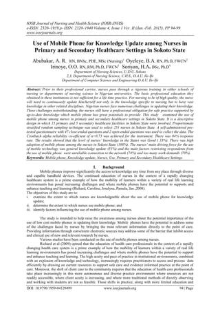 Use of Mobile Phone for Knowledge Update among Nurses in Primary and ...