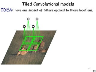 Tiled Convolutional models
IDEA: have one subset of filters applied to these locations,




                                                        91
                                                             91
 