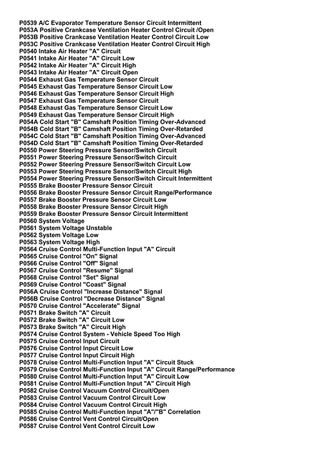 OBD2 Powertrain Code List (P0500 P0599) PDF