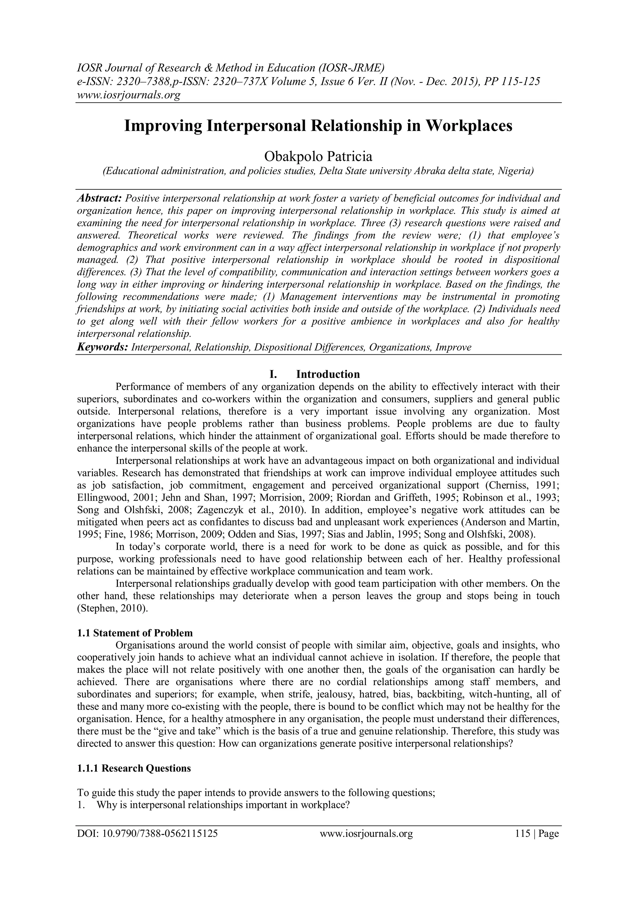 Improving Interpersonal Relationship in Workplaces | PDF