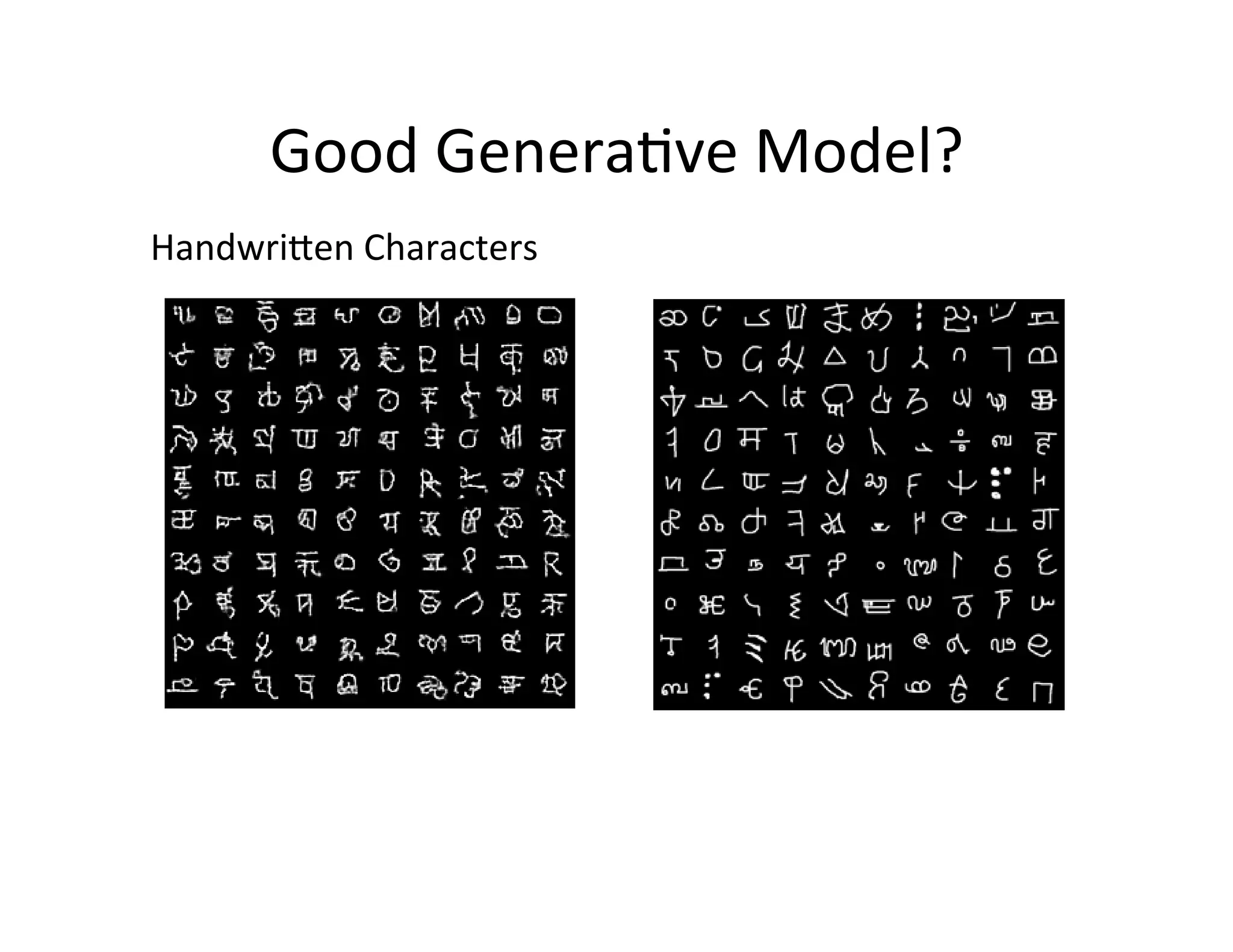 Good	
  Genera:ve	
  Model?	
  
Handwripen	
  Characters	
  
 