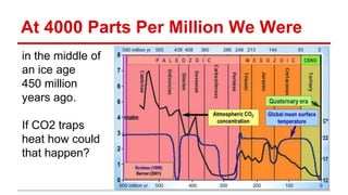 At 4000 Parts Per Million We Were
in the middle of
an ice age
450 million
years ago.
If CO2 traps
heat how could
that happen?
 