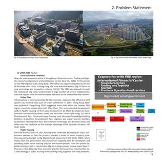 2. Problem Statement




Fig. 44: Hong Kong Science Park, Source: Google Image                                                             Fig. 47: Low-cost rent home plan Kowloon, Source: Google Image




    5) 2002-2011 (fig.42):
         Socio-economic condition
Now, the main economic sector of Hong Kong is financial service, Trading and logis-
                                                                                                Cooperation with PRD region
tics, tourism and producer and professional service (Gov HK, 2011). In this period,            International Financial Center
on the PRD regional scale, Hong Kong - Shen Zhen city region is expected to be one                Financial services
of the three main cores. In Hong Kong, the main industrial estates (fig.43) focus on              Trading and logistics
new technology and innovation industry (fig.44). The CBD area expands through                     Tourism
the renewal of city center and provides a large number of service employments,
                                                                                                  Producer & professional services
from the highest level like administrative executive to the lowest level like cleaners.
         Urban Plan                                                                                       Big market small government
Infrastructure is well constructed till this moment, especially the efficiency MTR
system has reached most part of urban settlement. In 2007, ‘Hong Kong 2030’
                                                                                                            Housing              Public Rental                Low
was published. ‘Hong Kong 2030’ suggested more links within the Greater PRD                                 Authority            Housing                    income
                                                                                          Government
region, especially cooperation with Shen Zhen. The recommended development
pattern (fig.45) focusing on three axes development: 1). Metro Development Core:                             Supply               Real estate              Private               High
                                                                                                              land                                         housing             income
Intensive commercial/business zones and housinfor urban-style living; 2).Central
Development Axis: Community-type housing and education/knowledge-building
                                                                                          High revenue              Boost                            High
facilities; 3).Southern Development Axis: Logistics and major tourism facilities;                                property price
                                                                                             income                                               housing price
4).Northern Development Axis: Non-intensive technology and business zones and
other uses that capitalise on the strategic advantage of the boundary location. (HK
2030, 2009)                                                                                                                                                       social/political event
                                                                                                                                                                  economy condition
         Public Housing                                                                                                                                           housing policy
After the financial crisis in 1997, housing price continued decreasing till 2003. Gov-          Concord
                                                                                                                                                                  housing type
ernment decided to free the property market in order to boost property price.                                                                                     target group
                                                                                                                                                                  institution
Housing policy changed to Big Market Small Government (HK 2030, 2009), which                                                                                      market
                                                                                                                                                                  purpose
means that the government only focused on supplying land for developers and
providing public rental housing only for low-income people. From this period on,
public housing is still in construction (fig.46) in large amount in new towns (fig.47).
However, it has detached from economic growth, but becomes a social burden. So,                            Fig. 36: Socio-economic condition,Public housing policy, Housing relations &
a new ideology of public housing forms in Hong Kong, together with new problems.                 Public housing typology Scheme 2002-2011, Housing typology Source: Studio RE,2009
                                                                                                                                                                                   19
 