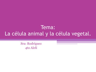 Tema:
La célula animal y la célula vegetal.
      Sra: Rodríguez
         4to Alelí
 