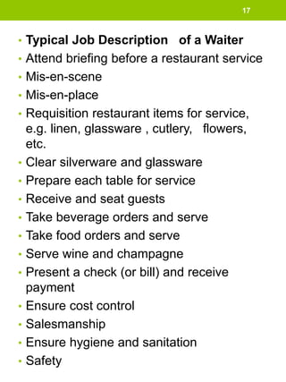 Task Breakdown Waitress P 1 Food & Beverage cycle | PDF