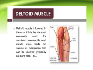 Intra muscular injection procedure.,site