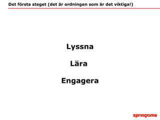 Det första steget (det är ordningen som är det viktiga!) Lyssna Lära  Engagera 