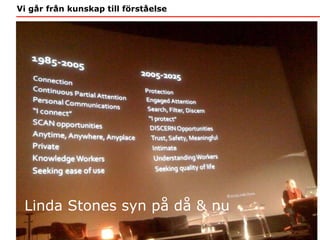 Vi går från kunskap till förståelse Linda Stones syn på då & nu 
