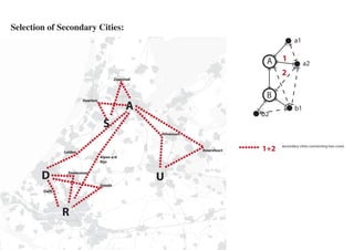 Selection of Secondary Cities:
                                                                                            a1


                                                                                A    1
                                                                                                 a2
                                                                                     2
                                           Zaanstad




                         Haarlem
                                                                                B
                                                A                                           b1
                                                                               b2
                                    S
                                                      Hilversum



                Leiden                                            Amersfoort   1+2   secondary cities connecting two cores

                                   Alpen a/d
                                   Rijn



        D        Zoetermeer
                                                      U
                                   Gouda
        Delft




                R
 