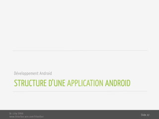 STRUCTURE D’UNE APPLICATION ANDROID
Développement Android
Dr. Lilia SFAXI
www.liliasfaxi.wix.com/liliasfaxi
Slide 22
 