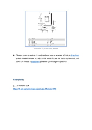 Ilustración 12. Conectores internos
4. Elabora una memoria en formato pdf con todo lo anterior, súbelo a slideshare
y crea una entrada en tu blog donde especifiques las cosas aprendidas, así
como un enlace a slideshare para leer y descargar la práctica.
Referencias
[1]. Las memorias RAM.
https://fh-asir-azarquiel.wikispaces.com/Las+Memorias+RAM
 