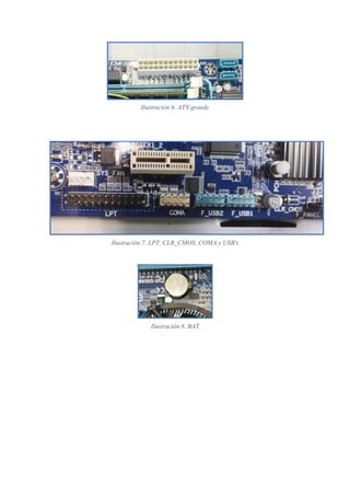 Ilustración 6. ATX grande
Ilustración 7. LPT, CLR_CMOS, COMA y USB's
Ilustración 8. BAT
 