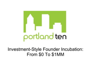 Investment-Style Founder Incubation: From $0 To $1MM 