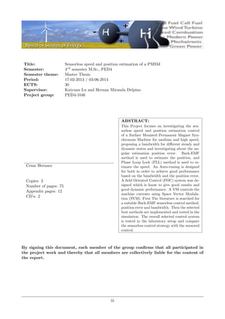 Sensorless speed and position estimation of a PMSM (Master´s Thesis) | PDF