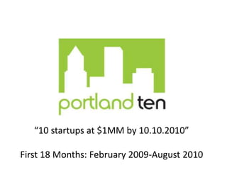 “10 startups at $1MM by 10.10.2010” First 18 Months: February 2009-August 2010 