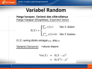 Variabel Random Random variabel Variabel diskrit dan kontinu.ppt