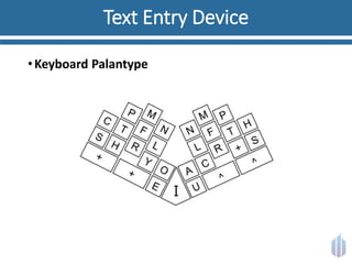 Text Entry Device
•Keyboard Palantype
 