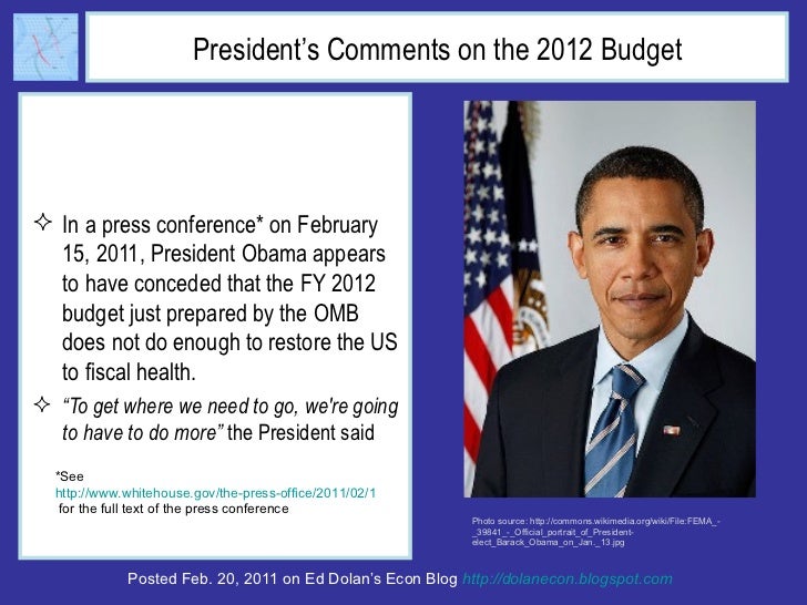 President’s Comments on the 2012 Budget <ul><li>In a press conference* on February 15, 2011, President Obama appears to ha...