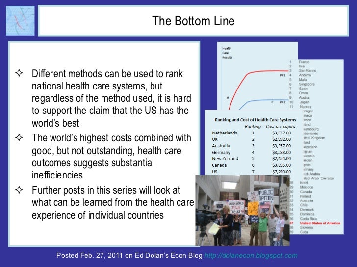 The Bottom Line <ul><li>Different methods can be used to rank national health care systems, but regardless of the method u...