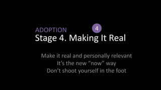 Stage 4. Making It Real4ADOPTIONMake it real and personally relevantIt’s the new “now” wayDon’t shoot yourself in the foot