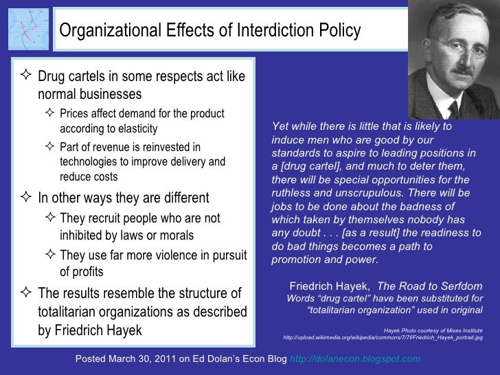 Organizational Effects of Interdiction Policy Drug cartels in some respects act like  normal businesses     Prices affec...