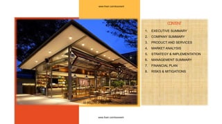 CONTENT
1. EXECUTIVE SUMMARY
2. COMPANY SUMMARY
3. PRODUCT AND SERVICES
4. MARKET ANALYSIS
5. STRATEGY & IMPLEMENTATION
6. MANAGEMENT SUMMARY
7. FINANCIAL PLAN
8. RISKS & MITIGATIONS
33 BELOW O'SIDE COYPRIGHT 2019
www.fiverr.com/booment
www.fiverr.com/booment
 