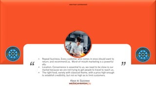 • Repeat business. Every customer who comes in once should want to
return, and recommend us. Word-of-mouth marketing is a powerful
ally.
• Location. Convenience is essential to us, we need to be close to our
market because we are not trying to get people to travel to reach us.
• The right food, variety with classical theme, with a price high enough
to establish credibility, but not so high as to limit customers.
“
HOOGA KITCHEN
Keys to Success
”
www.fiverr.com/booment
www.fiverr.com/booment
 