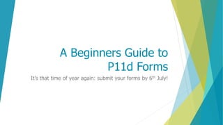 A Beginners Guide to
P11d Forms
It’s that time of year again: submit your forms by 6th July!
 