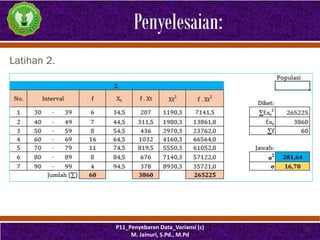 Penyelesaian:
Latihan 2.
P11_Penyebaran Data_Variansi (c)
M. Jainuri, S.Pd., M.Pd
22
 