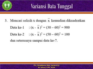 Variansi Data Tunggal
P11_Penyebaran Data_Variansi (c)
M. Jainuri, S.Pd., M.Pd
9
 