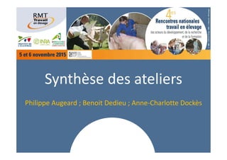 Synthèse des ateliers
Philippe Augeard ; Benoit Dedieu ; Anne‐Charlotte Dockès
 