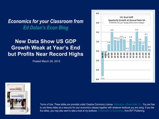 Economics for your Classroom from
     Ed Dolan’s Econ Blog

  New Data Show US GDP
 Growth Weak at Year’s End
but Profits Near Record Highs
          Posted March 29, 2013




               Terms of Use: These slides are provided under Creative Commons License Attribution—Share Alike 3.0 . You are free
               to use these slides as a resource for your economics classes together with whatever textbook you are using. If you like
               the slides, you may also want to take a look at my textbook, Introduction to Economics, from BVT Publishing.
 