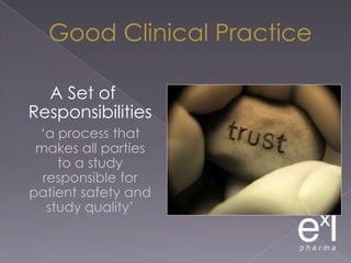 Good Clinical PracticeA Set of Responsibilities‘a process that makes all parties to a study responsible for patient safety and study quality’