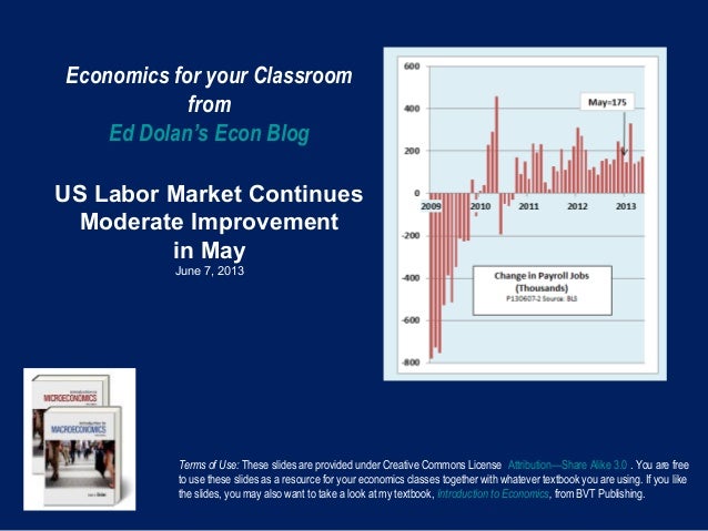 Economics for your ClassroomfromEd Dolan’s Econ BlogUS Labor Market ContinuesModerate Improvementin MayJune 7, 2013Terms o...